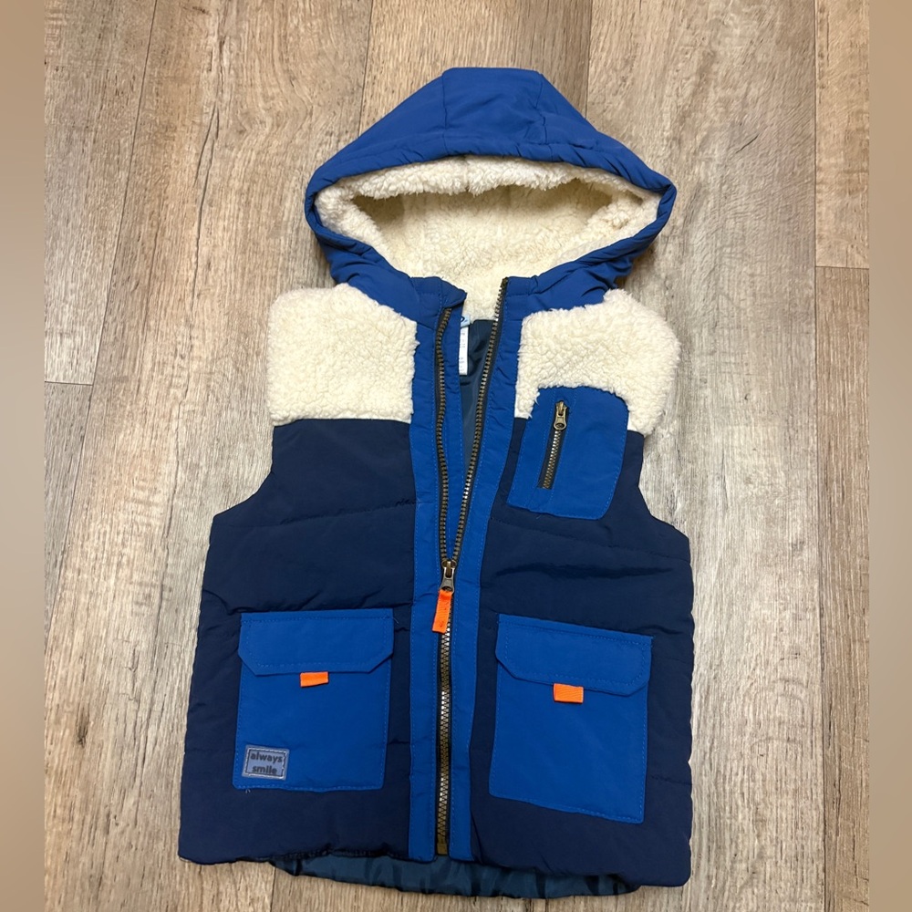 Kids Blue and Cream Hooded Vest